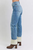 Full Size High Waist Shearling Cuff Straight Plus Size