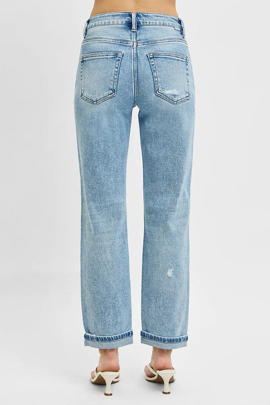 High Waist Ankle-Cut Relaxed Distressed Jeans