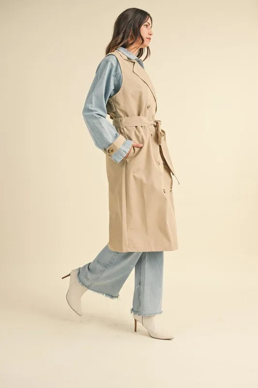 Layered Look Trench Coat With Denim Jacket