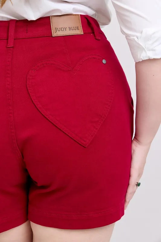 Plus Size High Waist Tummy Control Garment Dyed Heart Shaped Denim Shorts