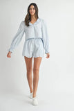 Long Sleeve Scallop Blouse and Shorts Set