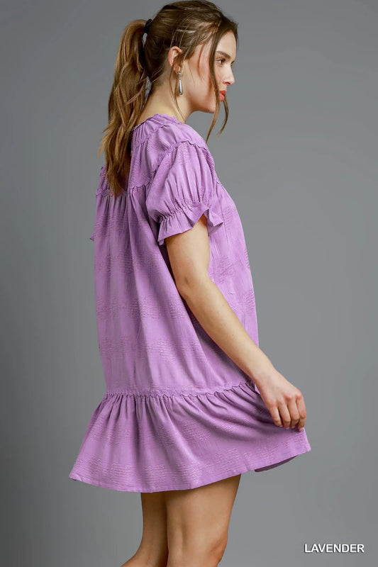 Heart Motif Ruffled Sleeve Babydoll Dress