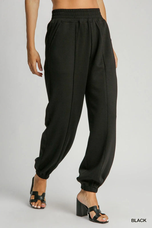 Elastic Waist Jogger Pants with Seam Accent