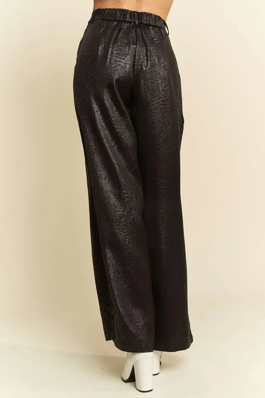 Crinkled Textured Wide Leg Pants