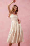 Elastic Smocked Midi Dress with Front Slit