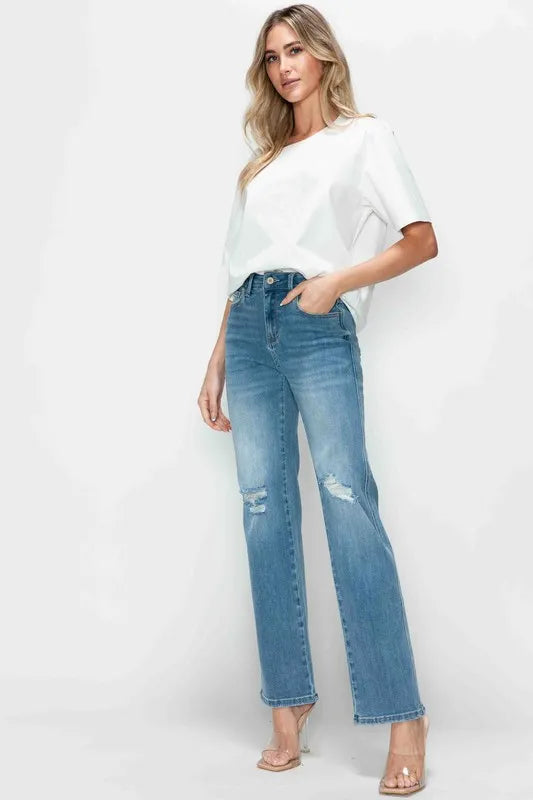 Premium High-Rise Straight Leg Distressed Jeans Jeans