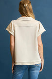 Frayed Hem Half-Zip Collar Top