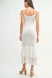 Sleeveless Shoulder Tie Rose Knit Midi Dress