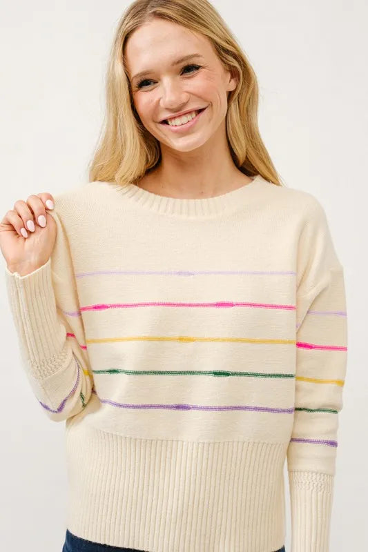 Multi Striped Pullover Sweater Top