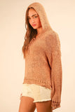 Oversized Openwork Lace Up Hooded Sweater