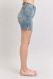 High Waist Vintage Wash Side Slit Denim Shorts