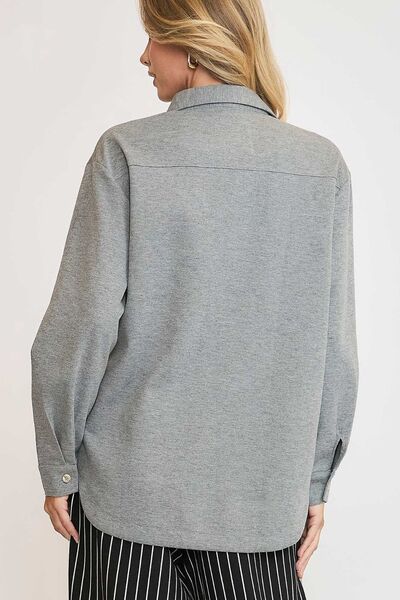 Full Size Button Down Collared Neck Shacket Plus Size