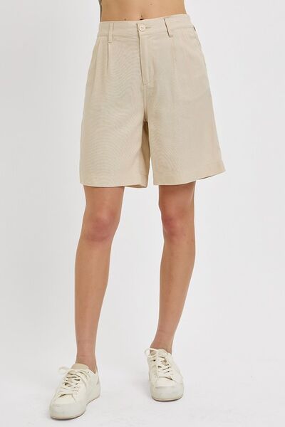 High Rise Pleated Front Shorts