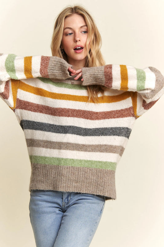 Full Size Multicolor Stripe Sweater Top Plus Size