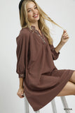 Chic Notched Shift Dress with Elegant Trim