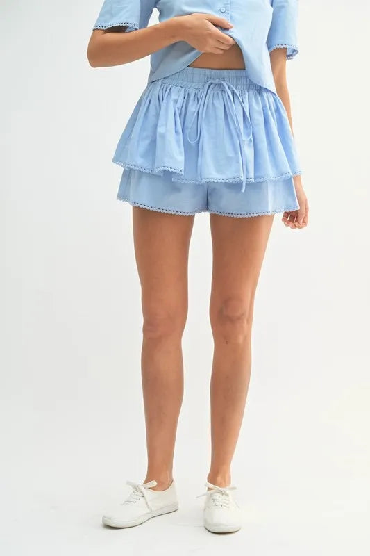 Collared Button Down Crop Top and Skort Set