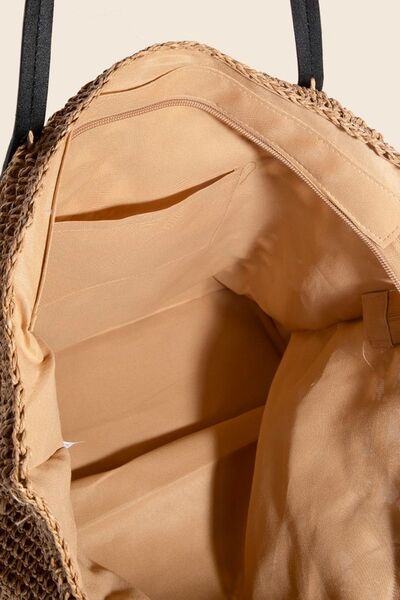 Faux Leather Handle Knitted Tote Bag