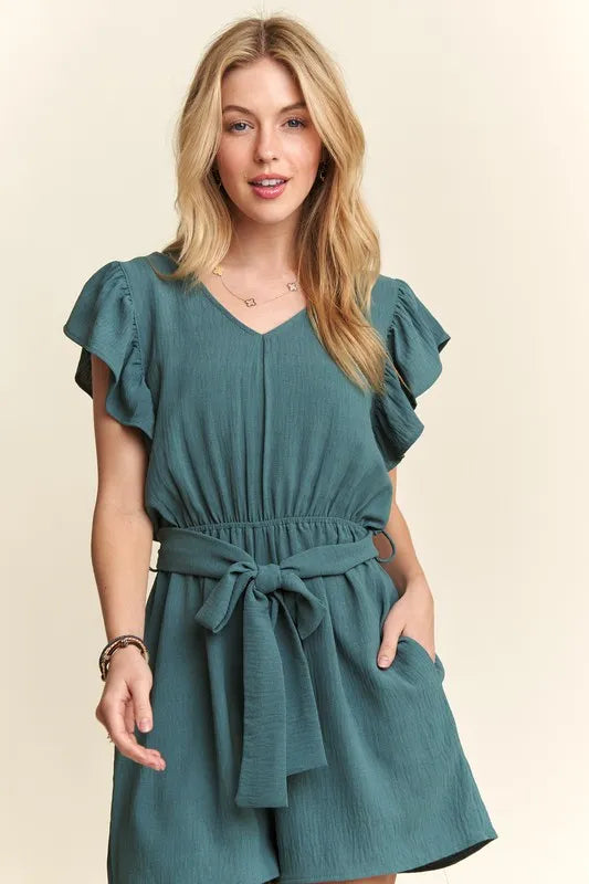 Ruffle Sleeves Romper with Pockets