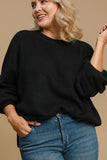 Full Size Side Slit Wool Blend Round Neck Sweater Plus Size