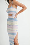 Multi Color Striped Front Cutout Knit Midi Dress