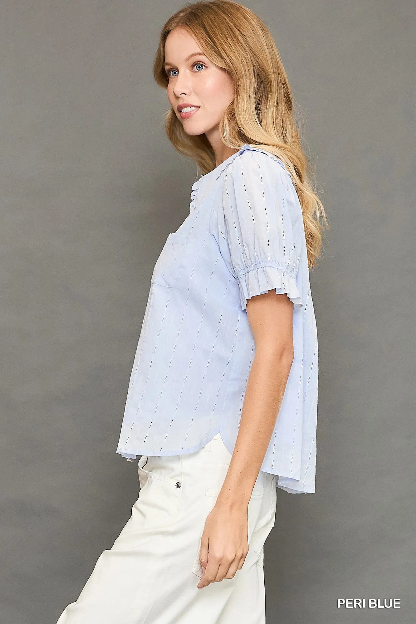 Vintage-Inspired Peter Pan Collar Ruffled Button-Up Shirt