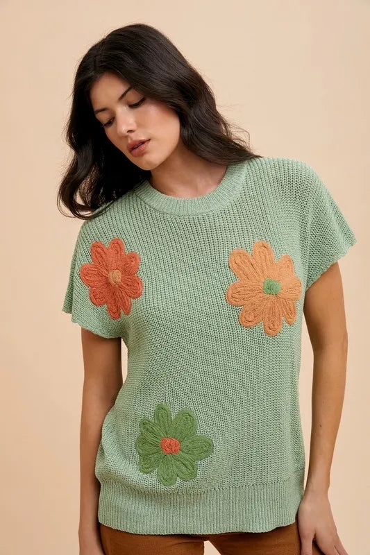 Large Flower Embo Dolman Sleeve Summer Sweater Top