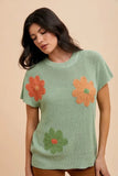 Large Flower Embo Dolman Sleeve Summer Sweater Top