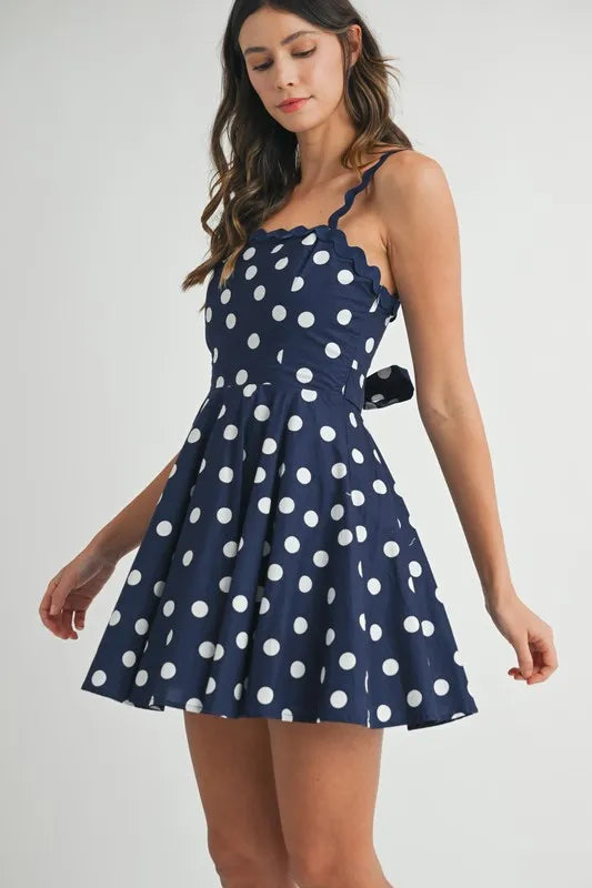 Polka Dot Mini Dress with Ricrac Trim Strap