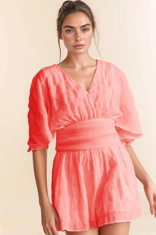 Batwing Sleeve Waist Belt Romper