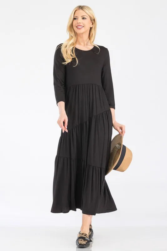 Full Size Asymmetric Tiered Midi-Dress Plus Size