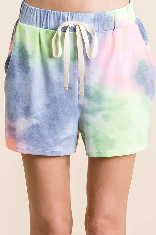 Tie Dye Casual Shorts with Twill Tape Drawstring