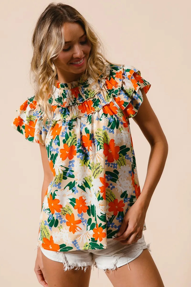 Multi Color Floral Print Woven Top