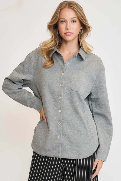 Full Size Button Down Collared Neck Shacket Plus Size