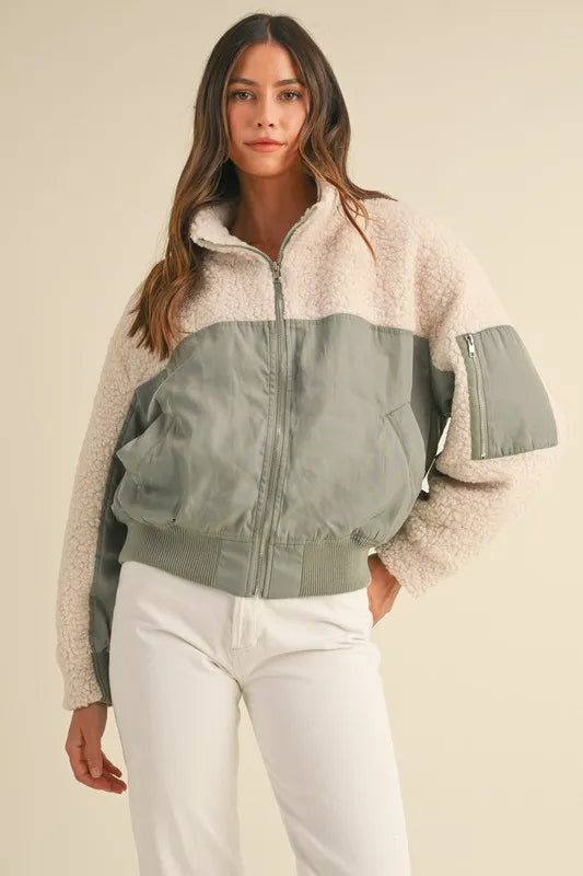 Shearling Contrast Bomber Jacket