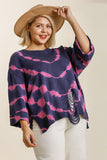 Full Size Tie Dye Side Slit Round Neck Distressed Detail Sweater Plus Size