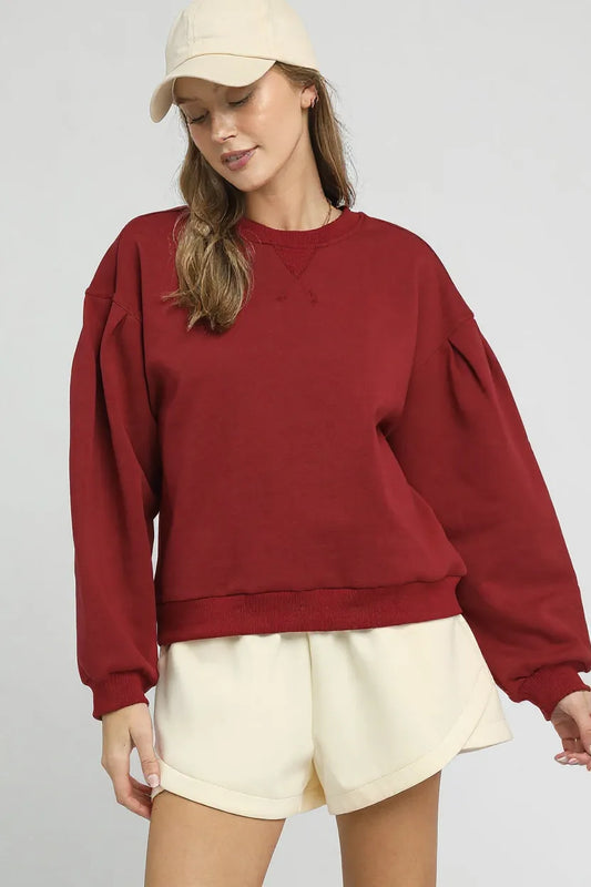 Pleated Detail Sweatshirt with Round Neck