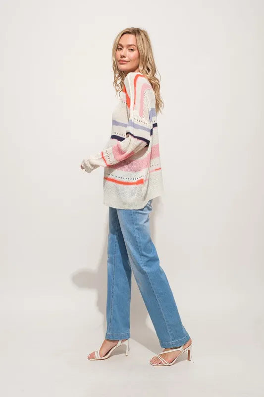 Abstract Striped Light Weight Loose Sweater