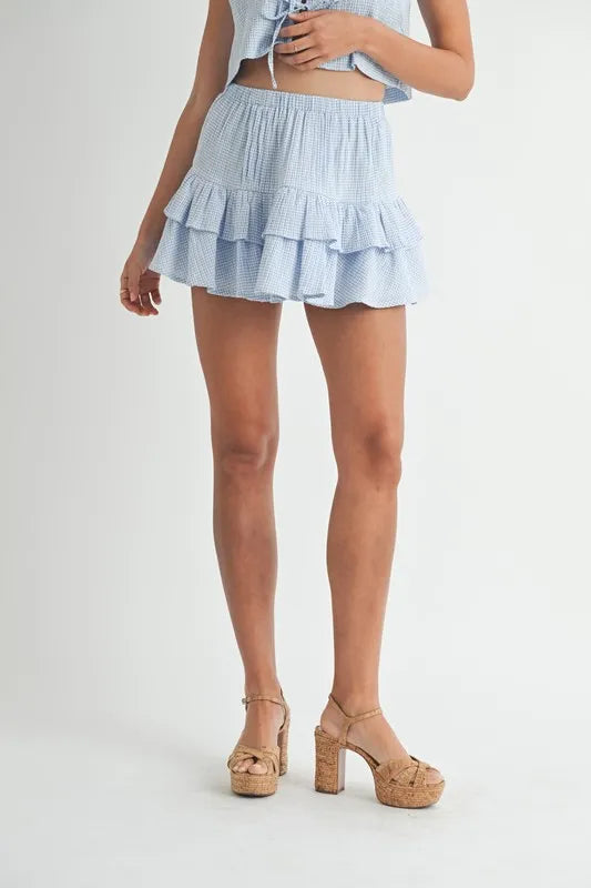 Gingham Plaid Crop Top and Mini Skirt Set