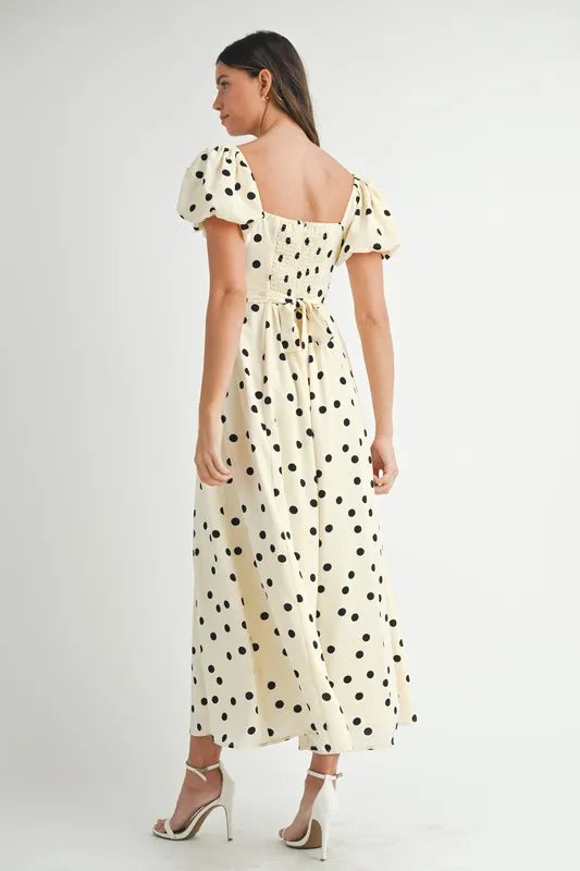 Polka Dot Puff Sleeve Midi Dress