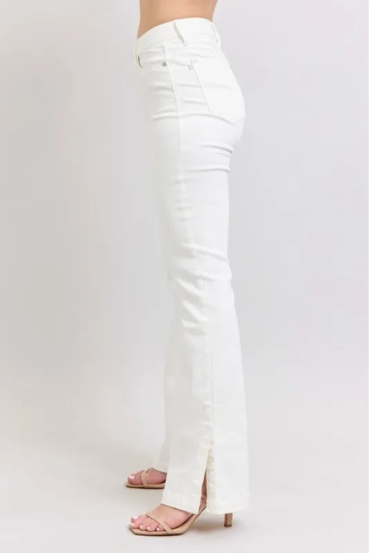 Full Size High Waist Side Slit Slim Bootcut Jeans
