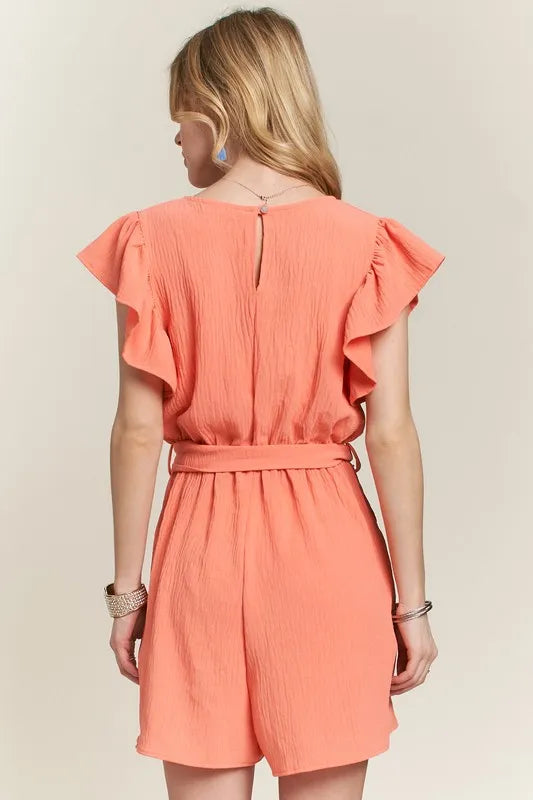 Ruffle Sleeves Romper with Pockets