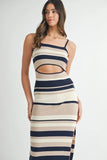 Multi Color Striped Front Cutout Knit Midi Dress