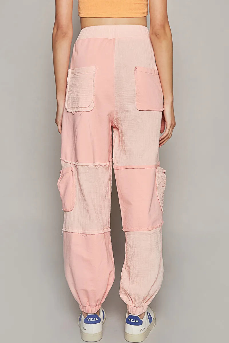 Patchwork Cargo Joggers with Drawstring Pockets