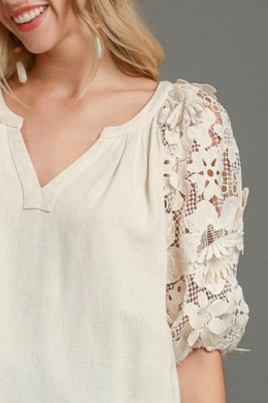 Full Size French Terry Boxy Cut Top with 3D Floral Sleeve Plus Size