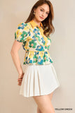 Leafy Pattern Puff Sleeve Cropped Top