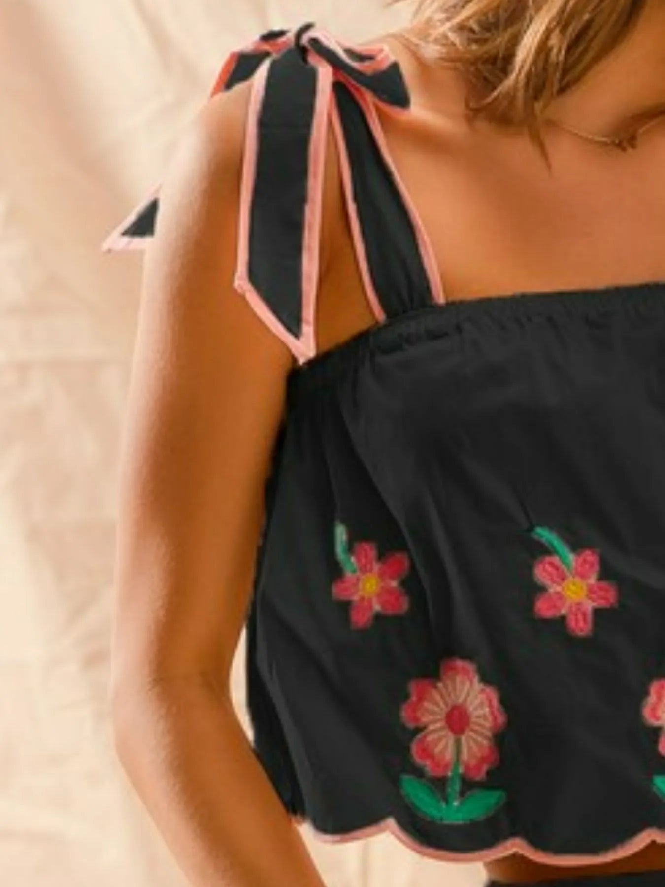 Floral Embroidered Camisole and Mini Skirt Set