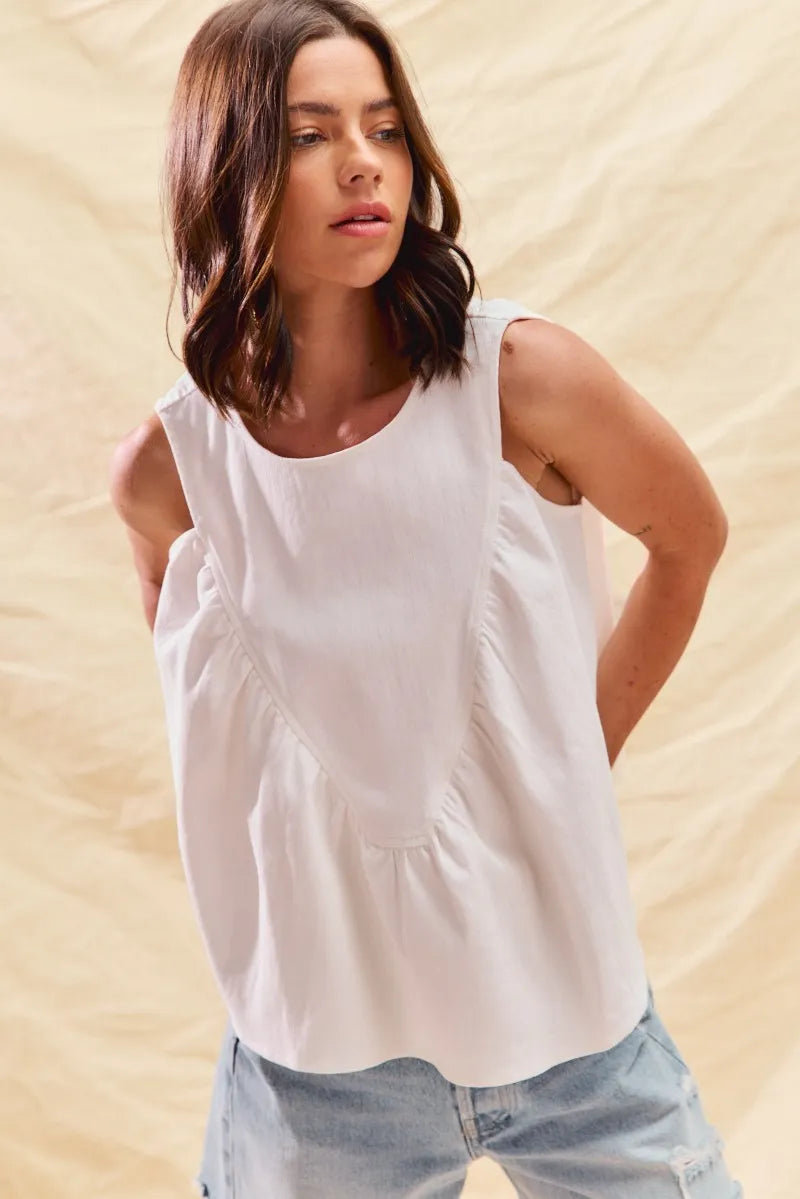 Casual Denim Ruched Relaxed Sleeveless Tank Top