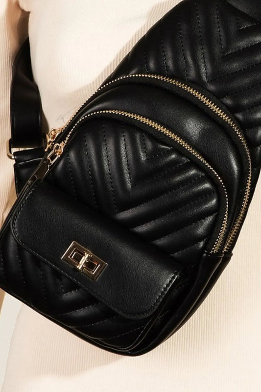 Quilted Sling Bag with Gold Trim