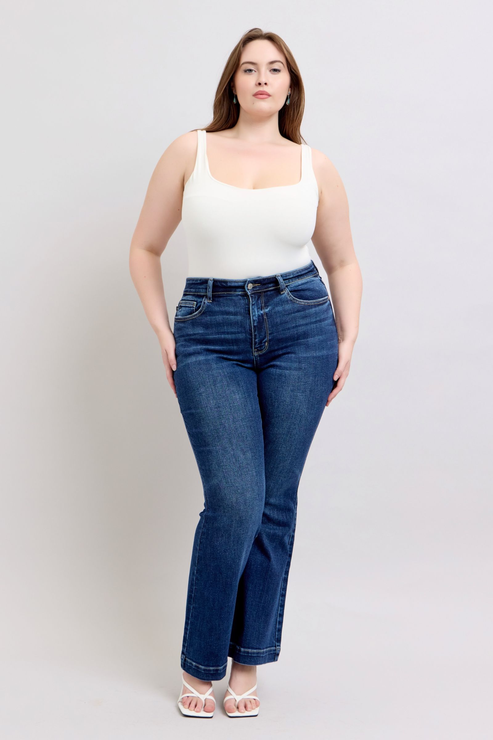 Full Size High Rise Flare Jeans with Pockets Plus Size