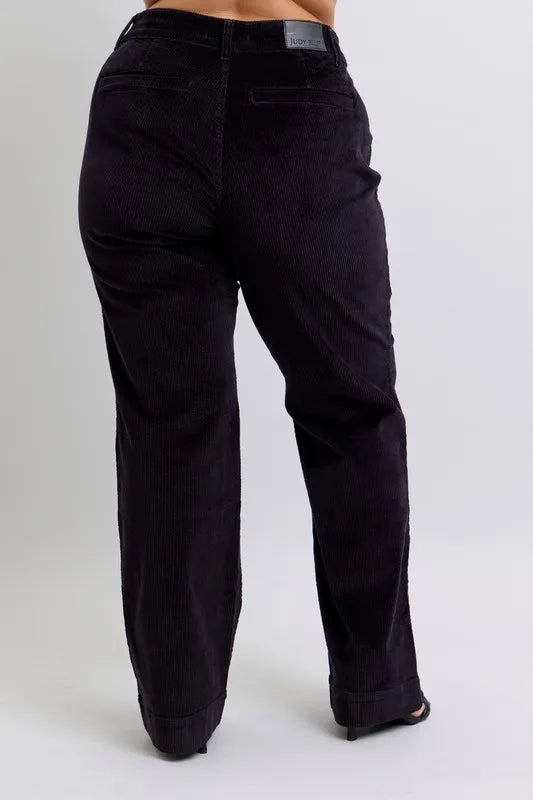 Full Size High Waist Corduroy Trouser Wide Plus Size